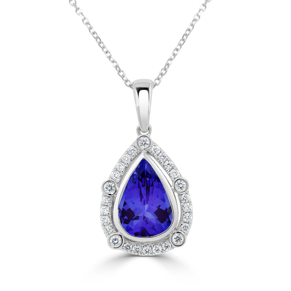 2.9ct Pear Tanzanite Pendant with 0.27 cttw Diamond