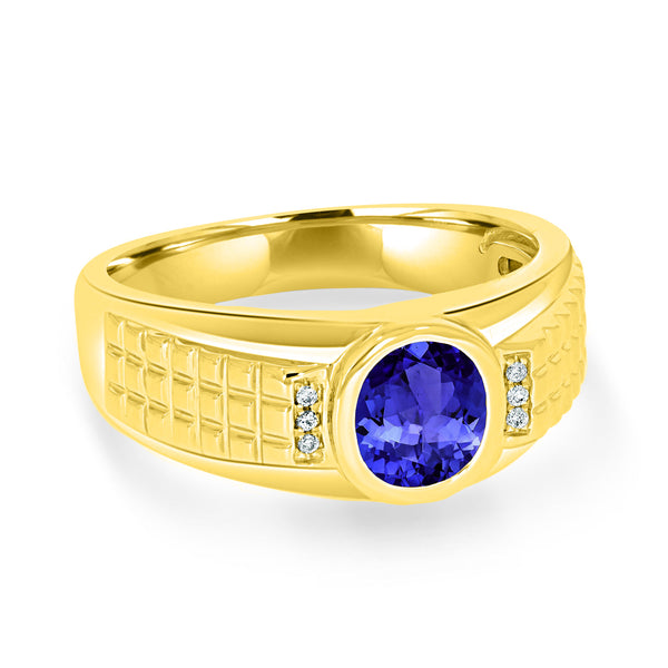 1ct Oval Tanzanite Men's Ring with 0.03 cttw Diamond