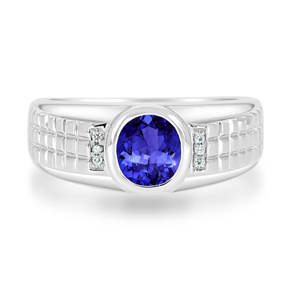 1ct Oval Tanzanite Men's Ring with 0.03 cttw Diamond