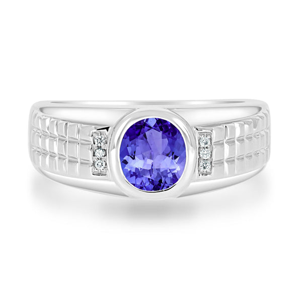 1ct Oval Tanzanite Men's Ring with 0.03 cttw Diamond