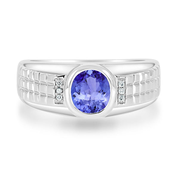 1ct Oval Tanzanite Men's Ring with 0.03 cttw Diamond
