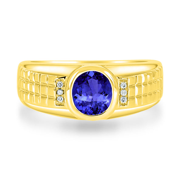 1ct Oval Tanzanite Men's Ring with 0.03 cttw Diamond