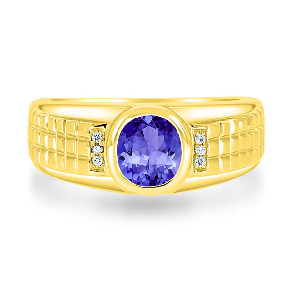 1ct Oval Tanzanite Men's Ring with 0.03 cttw Diamond