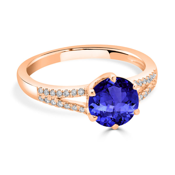 1.7ct Round Tanzanite Ring with 0.11 cttw Diamond