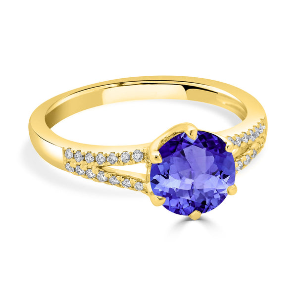 1.7ct Round Tanzanite Ring with 0.11 cttw Diamond