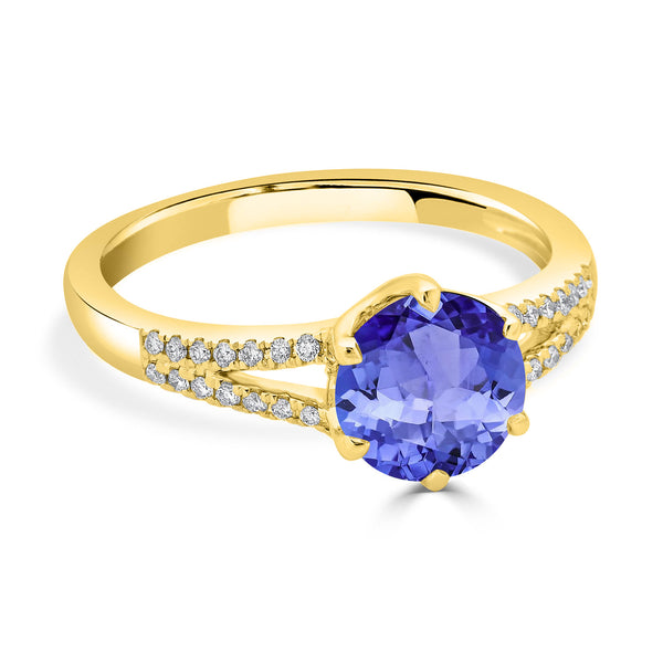 1.7ct Round Tanzanite Ring with 0.11 cttw Diamond