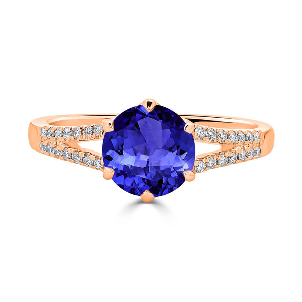 1.7ct Round Tanzanite Ring with 0.11 cttw Diamond