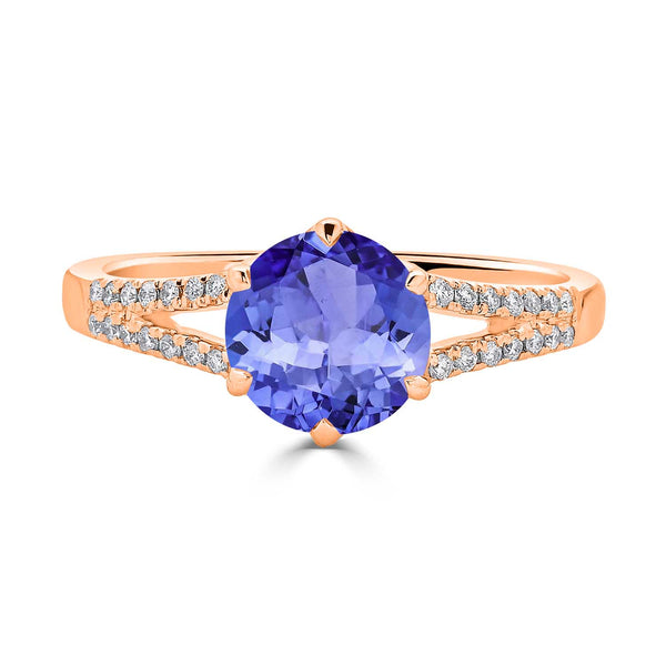 1.7ct Round Tanzanite Ring with 0.11 cttw Diamond