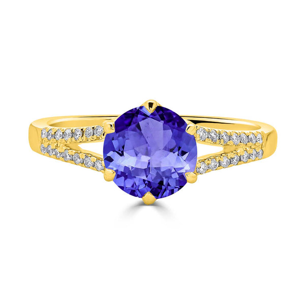 1.7ct Round Tanzanite Ring with 0.11 cttw Diamond