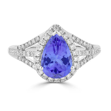 2.05ct Pear Tanzanite Ring with 0.32 cttw Diamond