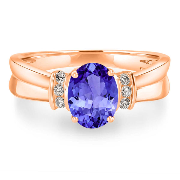 1.2ct Oval Tanzanite Ring with 0.09 cttw Diamond
