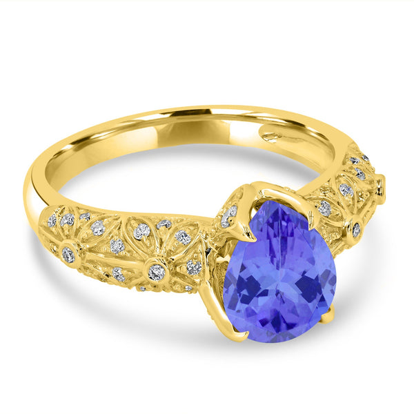 1.75ct Pear Tanzanite Ring with 0.31 cttw Diamond