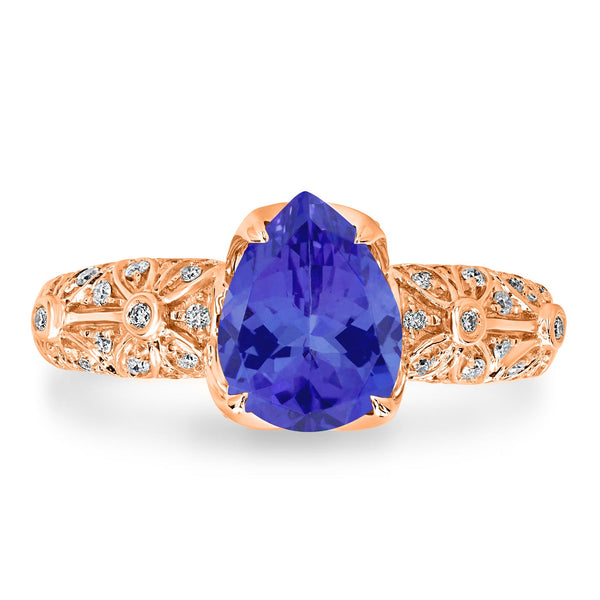 1.75ct Pear Tanzanite Ring with 0.31 cttw Diamond