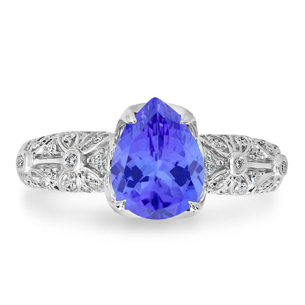 1.75ct Pear Tanzanite Ring with 0.31 cttw Diamond