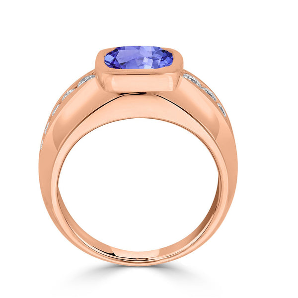 2 ct Cushion Tanzanite Men's Ring with 0.36 cttw Diamond