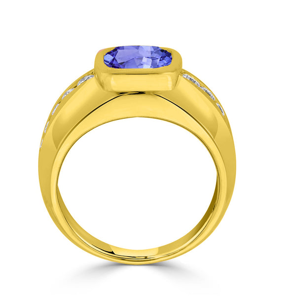 2 ct Cushion Tanzanite Men's Ring with 0.36 cttw Diamond