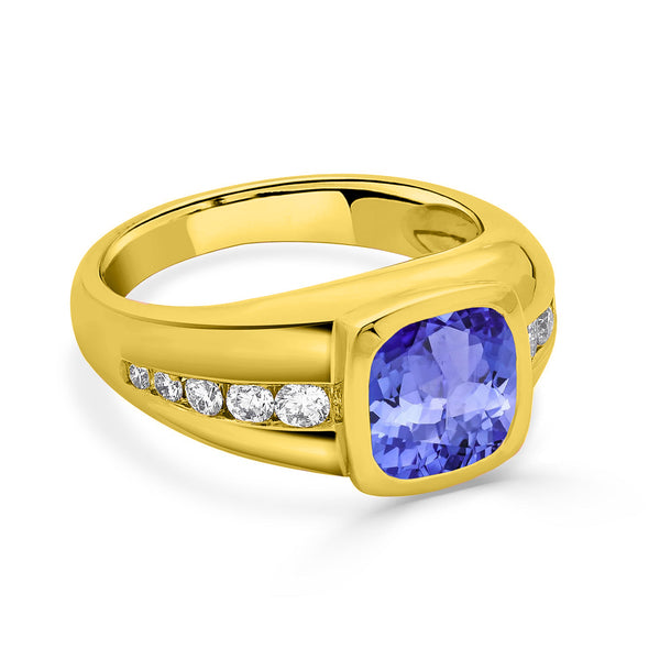 2 ct Cushion Tanzanite Men's Ring with 0.36 cttw Diamond