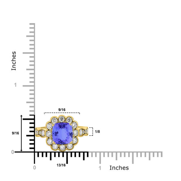 2.4ct Cushion Tanzanite Ring with 0.85 cttw Diamond