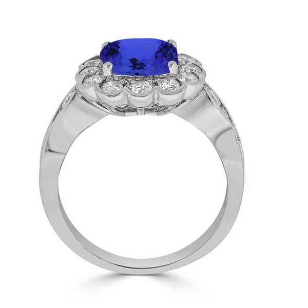 2.4ct Cushion Tanzanite Ring with 0.85 cttw Diamond