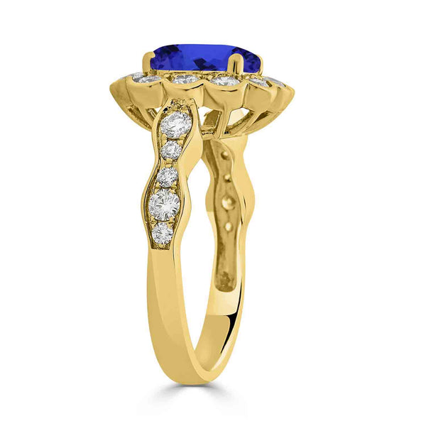 2.4ct Cushion Tanzanite Ring with 0.85 cttw Diamond