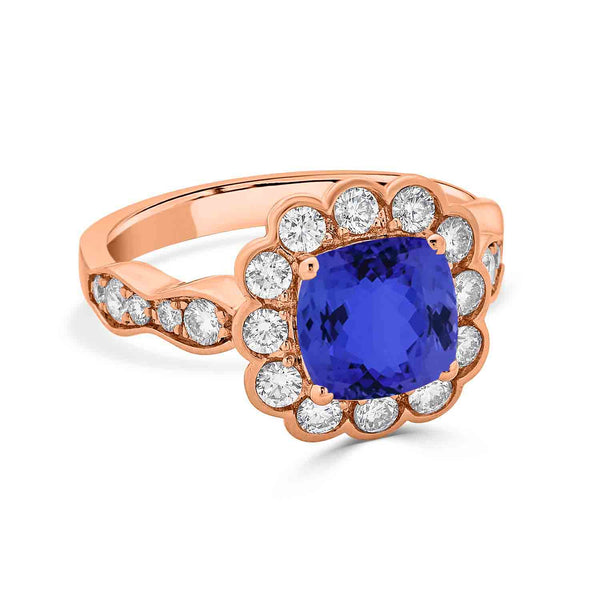 2.4ct Cushion Tanzanite Ring with 0.85 cttw Diamond