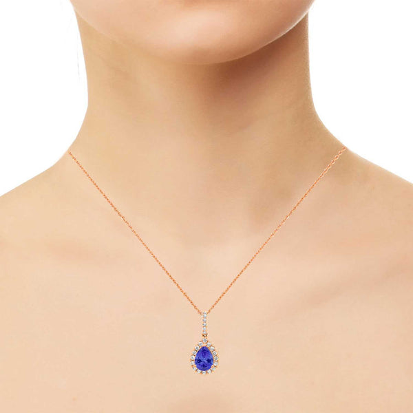 1.15ct Pear Tanzanite Pendant with 0.26 cttw Diamond