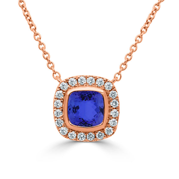 0.85ct Cushion Tanzanite Pendant with 0.16 cttw Diamond