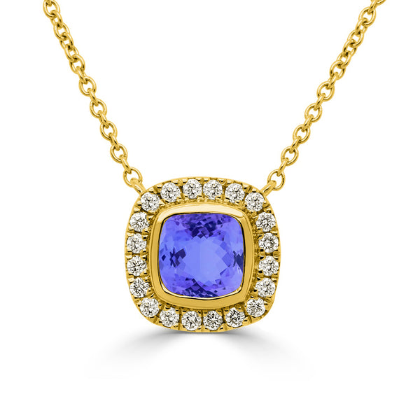 0.85ct Cushion Tanzanite Pendant with 0.16 cttw Diamond