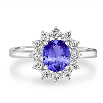 1ct Oval Tanzanite Ring with 0.34 cttw Diamond