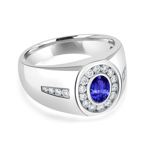 0.48ct Oval Tanzanite Men's Ring with 0.53 cttw Diamond