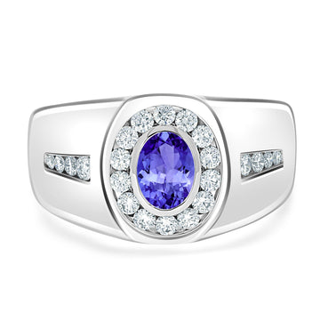 0.48ct Oval Tanzanite Men's Ring with 0.53 cttw Diamond