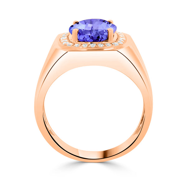 3.9 ct Oval Tanzanite Men's Ring with 0.31 cttw Diamond