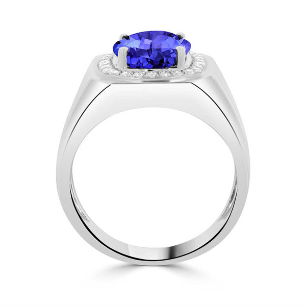 3.9 ct Oval Tanzanite Men's Ring with 0.31 cttw Diamond