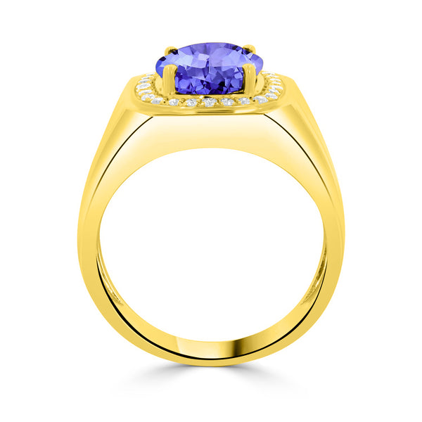 3.9 ct Oval Tanzanite Men's Ring with 0.31 cttw Diamond