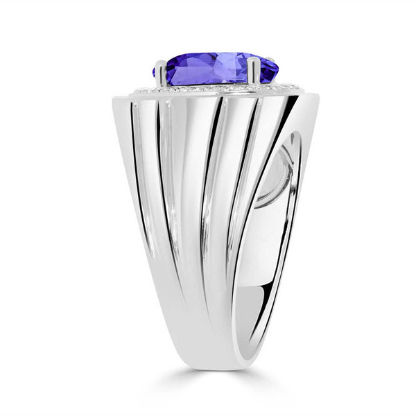 3.9 ct Oval Tanzanite Men's Ring with 0.31 cttw Diamond