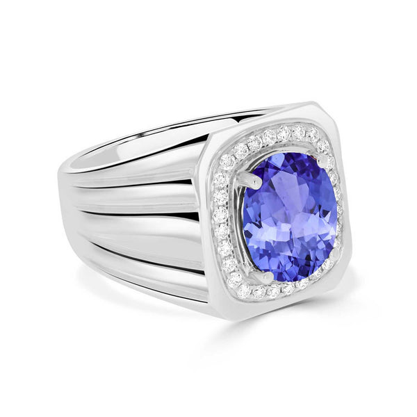 3.9 ct Oval Tanzanite Men's Ring with 0.31 cttw Diamond