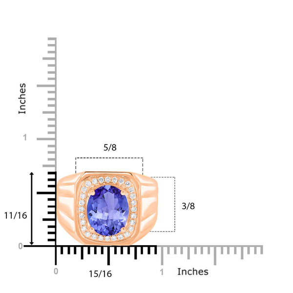 3.9 ct Oval Tanzanite Men's Ring with 0.31 cttw Diamond