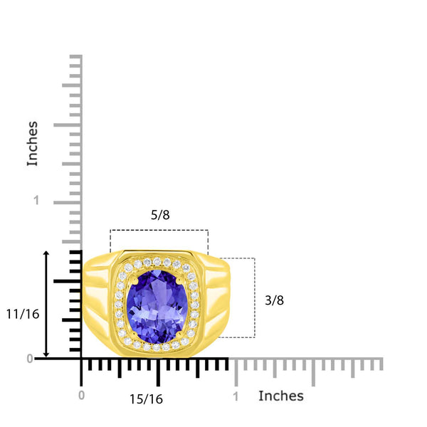 3.9 ct Oval Tanzanite Men's Ring with 0.31 cttw Diamond