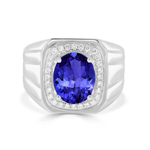 3.9 ct Oval Tanzanite Men's Ring with 0.31 cttw Diamond