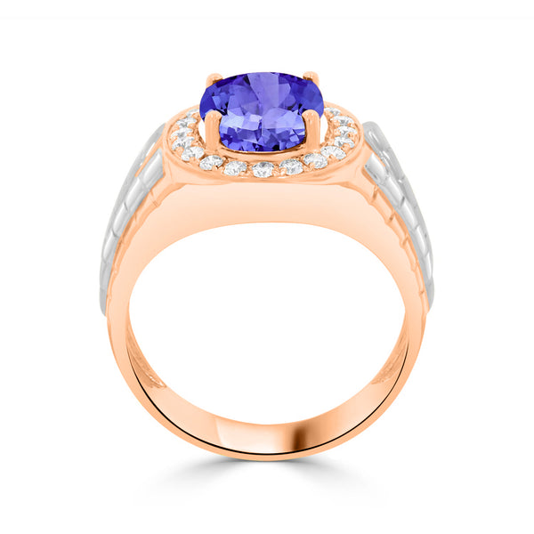 3.9 ct Oval Tanzanite Men's Ring with 0.44 cttw Diamond