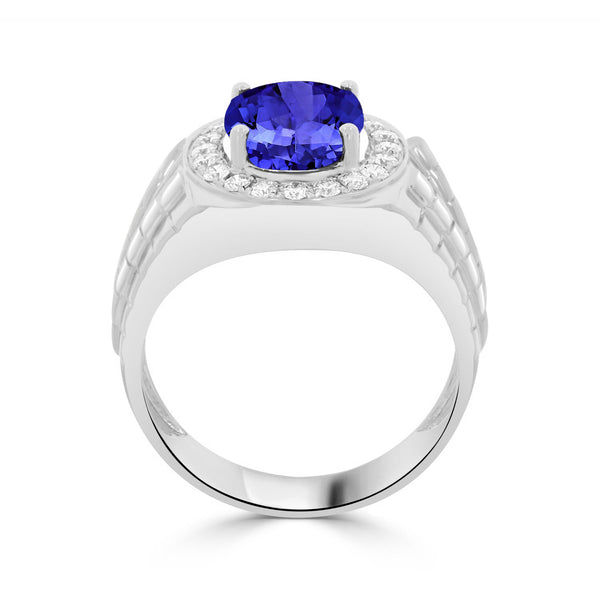 3.9 ct Oval Tanzanite Men's Ring with 0.44 cttw Diamond