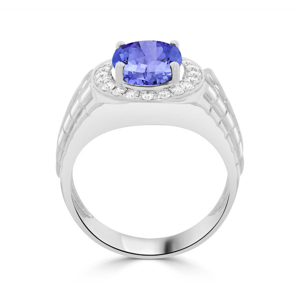 3.9 ct Oval Tanzanite Men's Ring with 0.44 cttw Diamond