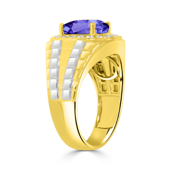 3.9 ct Oval Tanzanite Men's Ring with 0.44 cttw Diamond