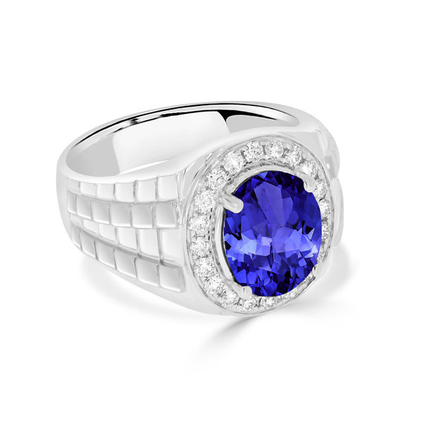 3.9 ct Oval Tanzanite Men's Ring with 0.44 cttw Diamond