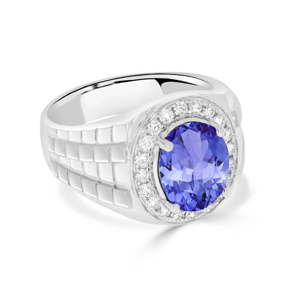 3.9 ct Oval Tanzanite Men's Ring with 0.44 cttw Diamond