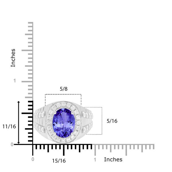 3.9 ct Oval Tanzanite Men's Ring with 0.44 cttw Diamond