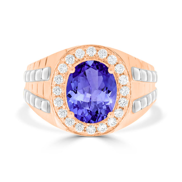 3.9 ct Oval Tanzanite Men's Ring with 0.44 cttw Diamond