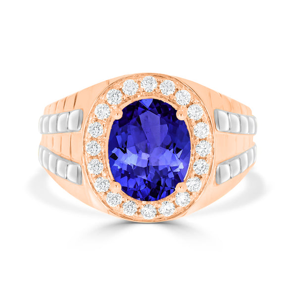 3.9 ct Oval Tanzanite Men's Ring with 0.44 cttw Diamond