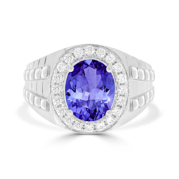 3.9 ct Oval Tanzanite Men's Ring with 0.44 cttw Diamond
