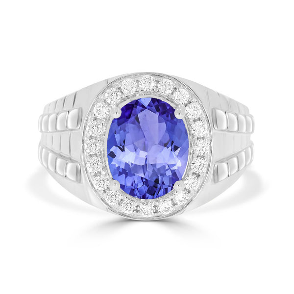 3.9 ct Oval Tanzanite Men's Ring with 0.44 cttw Diamond